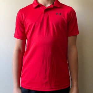 red Under Armor polos, kids medium